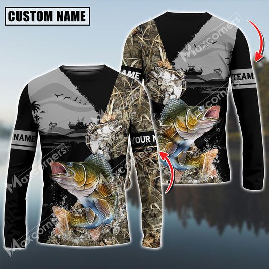 Maxcorners Fishing Water Camo Pattern Sun Protection Personalized Name, Team Name Long Sleeve Shirt (6 Fish Species)