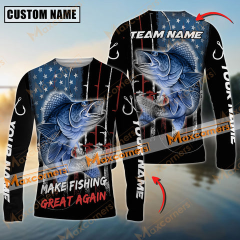 Maxcorners Walleye Fishing Flag USA Make Fishing Great Again Pattern Sun Protection Personalized Name Team Name 3D Shirts