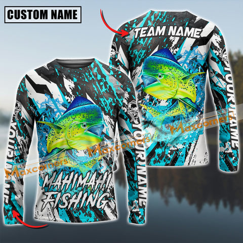 Maxcorners Mahi-Mahi Fishing Cyan Color Pattern Sun Protection Personalized Name Team Name 3D Shirts