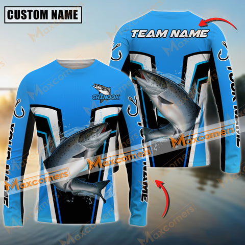 Maxcorners Chinook Fishing Blue Color Jersey Pattern Sun Protection Personalized Name Team Name 3D Shirts