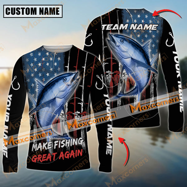 Maxcorners Tuna Fishing Flag USA Make Fishing Great Again Pattern Sun Protection Personalized Name Team Name 3D Shirts