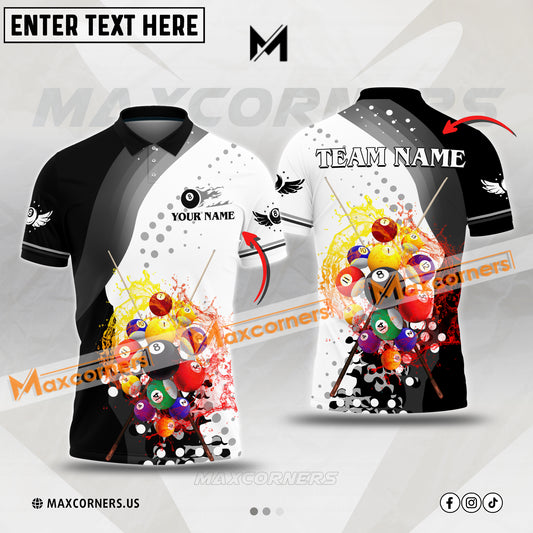 Maxcorners Billiards Water Flow Ball Multicolor Options Personalized Name, Team Name 3D Polo Shirt (4 Colors)