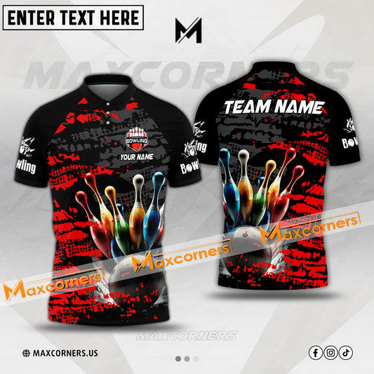 Maxcorners Bowling Ball And Pins Paint Pattern Multicolor Option Customized Name, Team Name 3D Shirt (4 colors)