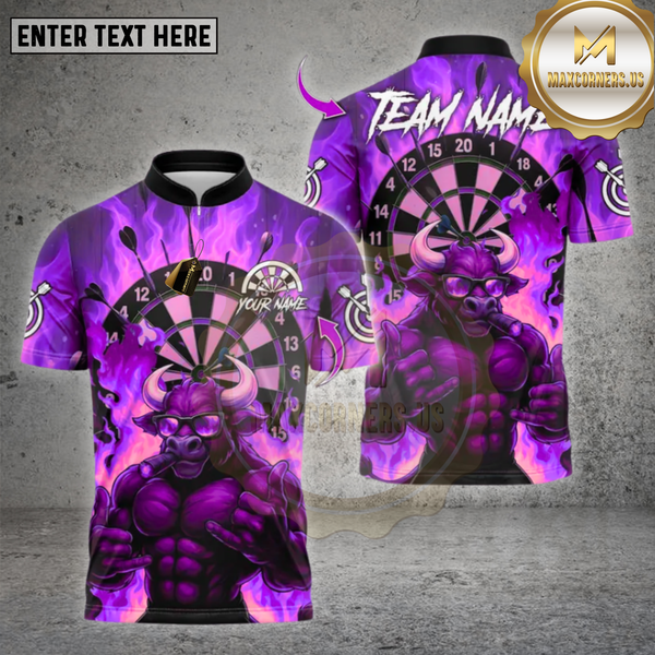 Maxcorners Darts Bull Rock With Dartboard Flame Pattern Multioptions Personalized Name, Team Name Unisex 3D Shirt