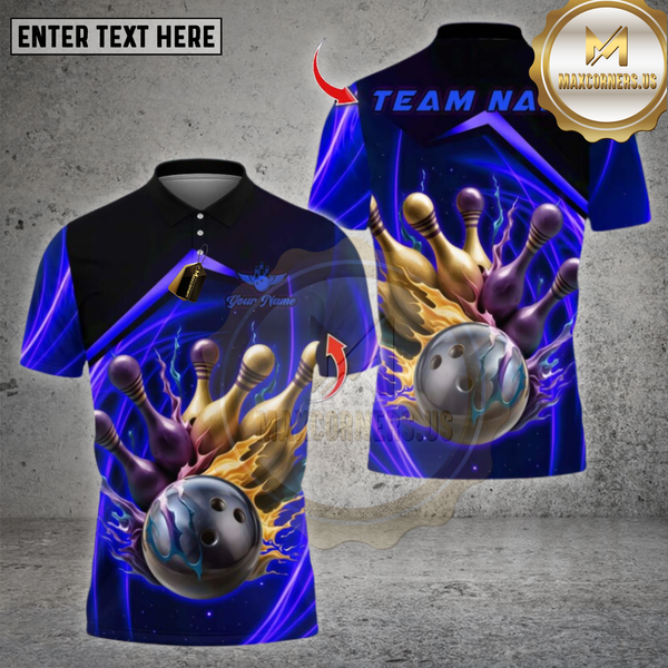 Maxcorners Bowling Shirts Custom Bowling Polo Shirt, Bowling Design, Personalized Bowling Polo for Men Women, Personalized Name Team 3D Shirt