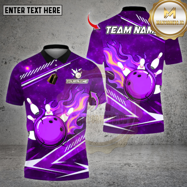 Maxcorners Bowling Shirts  Flame Bowling Design, Personalized Bowling Polo for Men Women, Personalized Name Team 3D Shirt