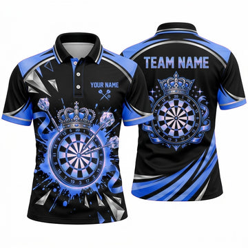Maxcorners Darts Polo Shirt Royal Crown Jewels Wreath Paint Splatter Diamond Flight Target Board Multi Options Personalized Name, Team Name Unisex 3D Shirt (5 Colors)