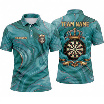 Maxcorners Darts Polo Shirt Marble Texture Swirl Fluid Waves Golden Royal Crown Frame Target Board Multi Options Personalized Name, Team Name Unisex 3D Shirt (5 Colors)