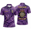 Maxcorners Darts Polo Shirt Marble Texture Swirl Fluid Waves Golden Royal Crown Frame Target Board Multi Options Personalized Name, Team Name Unisex 3D Shirt (5 Colors)