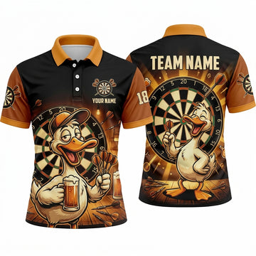Maxcorners Darts Polo Shirt Funny Duck Mascot Cap Beer Mug Cheers Target Board Multi Options Personalized Name, Team Name Unisex 3D Shirt (5 Colors)