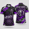 Maxcorners Darts Polo Shirt No Mercy Text Skull Crosshair Ribbon Arrow Target Board Multi Options Personalized Name, Team Name Unisex 3D Shirt (5 Colors)