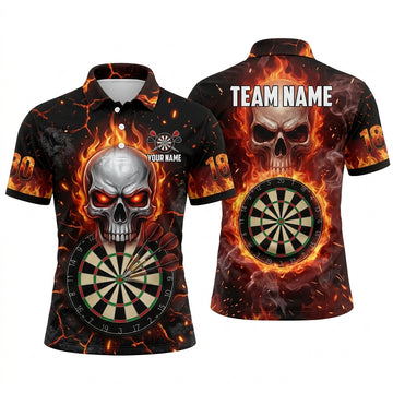 Maxcorners Darts Polo Shirt Screaming Skull Fiery Aura Lightning Strike Sparks Target Board Multi Options Personalized Name, Team Name Unisex 3D Shirt (5 Colors)