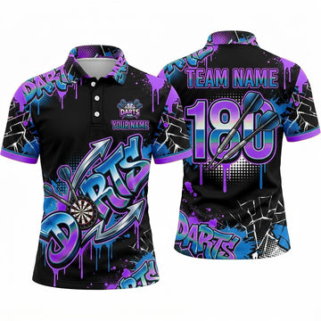 Maxcorners Darts Polo Shirt Street Art Graffiti Text Paint Splatter Dripping Arrow Target Board Multi Options Personalized Name, Team Name Unisex 3D Shirt (4 Colors)