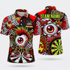 Maxcorners Darts Polo Shirt Crazy Eyeball Monster Character Sneaker Shoes Checkered Pattern Target Board Multi Options Personalized Name, Team Name Unisex 3D Shirt (5 Colors)
