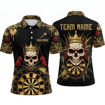 Maxcorners Darts Polo Shirt Crowned Skull King Crossed Arrows Dripping Slime Graffiti Target Board Multi Options Personalized Name, Team Name Unisex 3D Shirt (5 Colors)