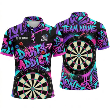 Maxcorners Darts Polo Shirt Darts Addict Text Street Graffiti Dripping Paint Arrow Target Board Multi Options Personalized Name, Team Name Unisex 3D Shirt (5 Colors)