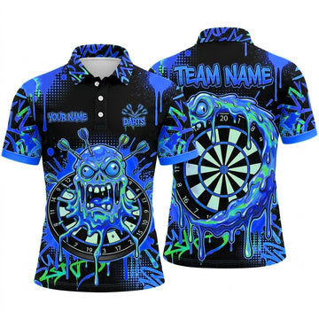 Maxcorners Darts Polo Shirt Slime Monster Face Dripping Goo Street Graffiti Splatter Target Board Multi Options Personalized Name, Team Name Unisex 3D Shirt (5 Colors)