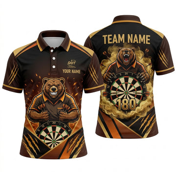Maxcorners Darts Polo Shirt Fierce Grizzly Bear Mascot Claw Marks Smoke Target Board Multi Options Personalized Name, Team Name Unisex 3D Shirt (4 Colors)