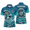 Maxcorners Darts Polo Shirt Fierce Shark Open Mouth Sharp Teeth Ocean Waves Splatter Target Board Multi Options Personalized Name, Team Name Unisex 3D Shirt (4 Colors)