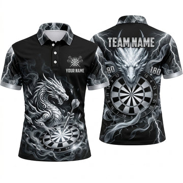 Maxcorners Darts Polo Shirt Flying Dragon Wings Spread Lightning Smoke Target Board Multi Options Personalized Name, Team Name Unisex 3D Shirt