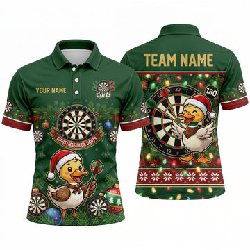 Maxcorners Darts Polo Shirt Christmas Santa Duck Mascot Pine Wreath Lights Target Board Multi Options Personalized Name, Team Name Unisex 3D Shirt
