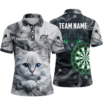 Maxcorners Darts Polo Shirt Cute Fluffy Kitten Pet Fiery Smoke Waves Target Board Multi Options Personalized Name, Team Name Unisex 3D Shirt
