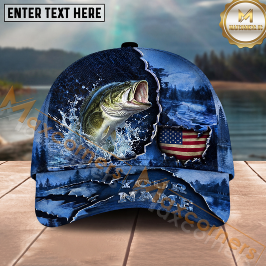 Maxcorners Fishing Midnight Bass Hunter Hooked on Nature Personalized 3D Cap  (11 Fish Species)