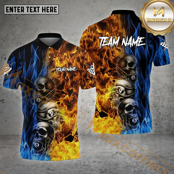 Maxcorners Personalized Unique Skull Fire Water 3D Billiard Shirts For Men, Billiard Jersey Apparel For Team