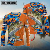 Maxcorner Bass Fishing Blue Orange Camo Pattern Personalized 3D Long Sleeve Shirt