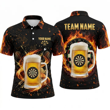 Maxcorners Darts Polo Shirt Frothy Beer Mug Foamy Drink Splatter Sparks Target Board Multi Options Personalized Name, Team Name Unisex 3D Shirt (5 Colors)
