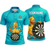 Maxcorners Darts Polo Shirt Funny Little Duck Mascot Crown Thumbs Up Target Board Multi Options Personalized Name, Team Name Unisex 3D Shirt (5 Colors)