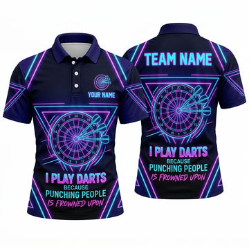 Maxcorners Darts Polo Shirt I Play Darts Punching People Quote Glowing Neon Triangle Grid Target Board Multi Options Personalized Name, Team Name Unisex 3D Shirt (5 Colors)