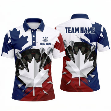 Maxcorners Darts Polo Shirt Canada Maple Leaf National Flag Paint Splatter Target Board Multi Options Personalized Name, Team Name Unisex 3D Shirt