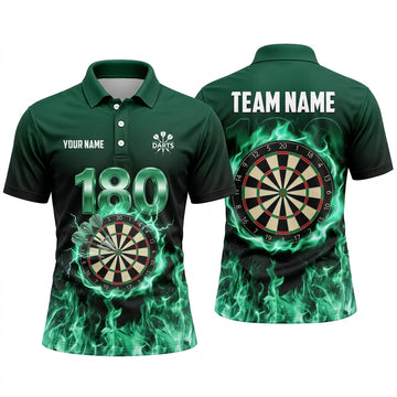 Maxcorners Darts Polo Shirt High Score Number 180 Fiery Flame Aura Swirl Target Board Multi Options Personalized Name, Team Name Unisex 3D Shirt