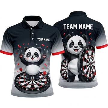 Maxcorners Darts Polo Shirt Cute Panda Bear Mascot Confetti Sparkles Gradient Target Board Multi Options Personalized Name, Team Name Unisex 3D Shirt