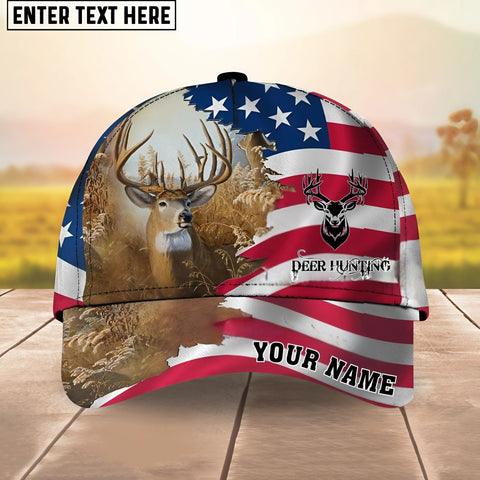 Maxcorners Deer Hunting USA Flag Pattern Personalized Name 3D Cap