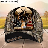 Maxcorners Deer Hunting Buck&Doe Couple With USA Flag Pattern Personalized Name 3D Cap