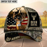 Maxcorners Deer Hunting Shadow Couple With USA Flag Pattern Personalized Name 3D Cap