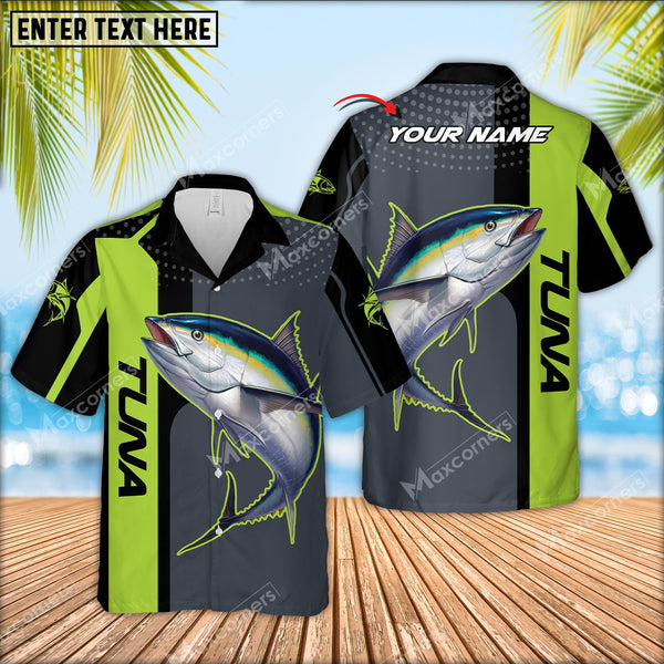 Maxcorners Tuna Fishing Green Line Sport Jersey Personalized Name And Team Name Hawaiian Shirt