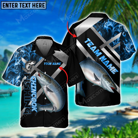 Maxcorners Fishing Chinook Personalized All Over Print 3D Hawaiian Shirt