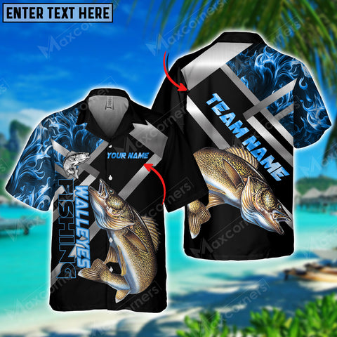 Maxcorners Fishing Walleyes Personalized All Over Print 3D Hawaiian Shirt