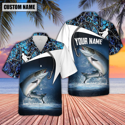 Maxcorners Fishing Chinook Personalized All Over Print 3D Hawaiian Shirt