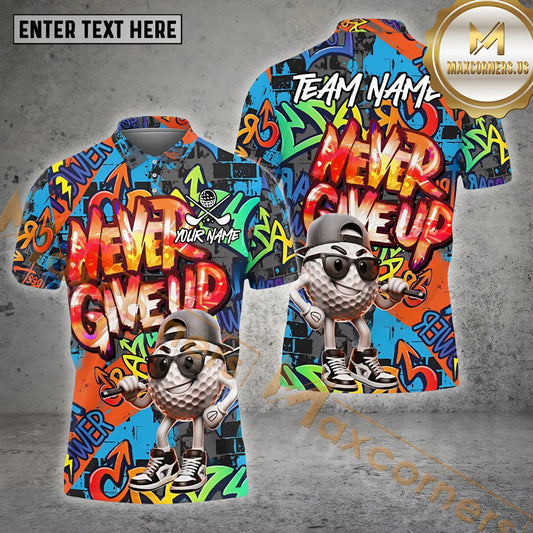 Maxcorners Never Give Up Golfer Personalized Name 3D Shirt (4 Color)