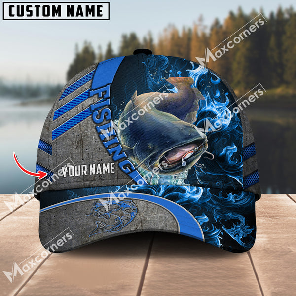 Maxcorners Catfish Fishing Blue Smoke Pattern Personalized Classic 3D Cap