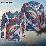 Maxcorner Salmon Fishing Red, White And Blue Lightning Camo Pattern  Personalized 3D Long Sleeve Shirt