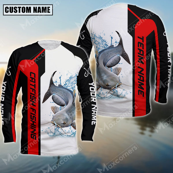 Maxcorner Catfish Fishing Red Line Pattern Personalized 3D Long Sleeve Shirt