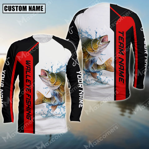 Maxcorner Walleye Fishing Red Line Pattern Personalized 3D Long Sleeve Shirt