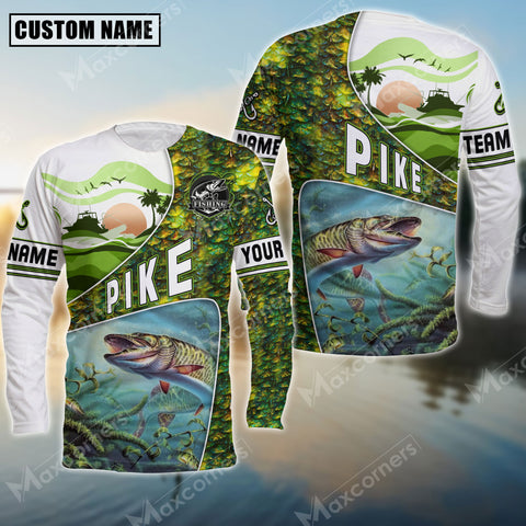 Maxcorner Pike Fishing Fish Skin Pattern  Personalized 3D Long Sleeve Shirt