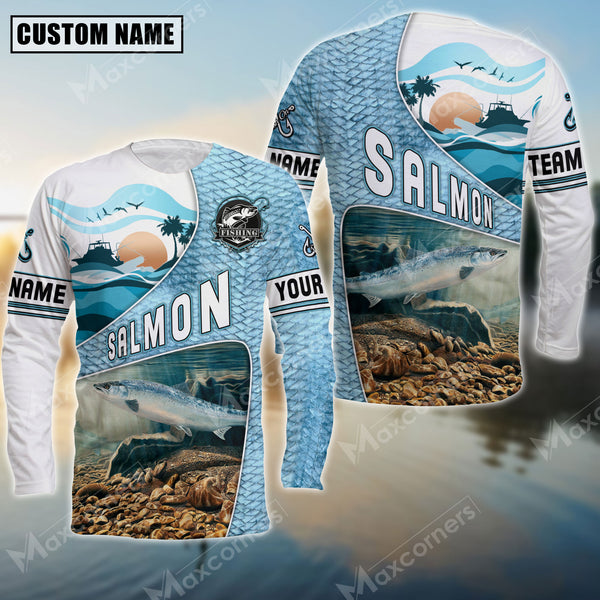 Maxcorner Salmon Fishing Fish Skin Pattern  Personalized 3D Long Sleeve Shirt