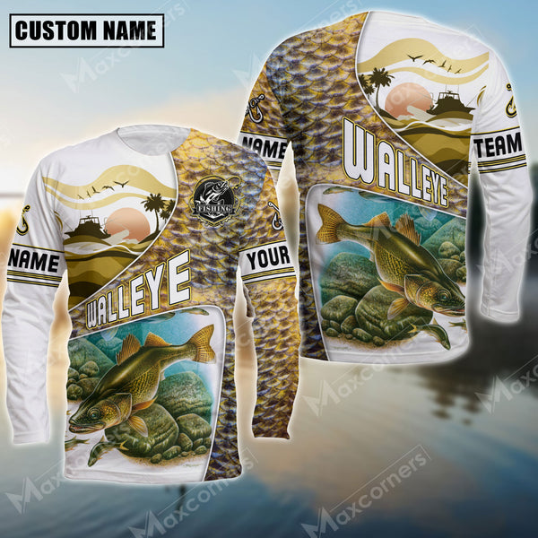 Maxcorner Walleye Fishing Fish Skin Pattern  Personalized 3D Long Sleeve Shirt